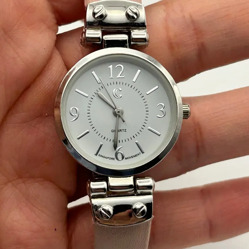 Charming Charlie Silver Tone St. Steel Pink Leather Women’s Watch  New Battery